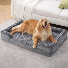 KSIIA Orthopedic Dog Beds Large Sized Dog Couch Waterproof Dog Bed Washable Dog Bed Egg Foam Pet Bed with Removable Bolster & Nonskid Bottom Extra Large Dog Bed XL Dog Bed Sofa 47 x 29 x 7 Inch, Grey