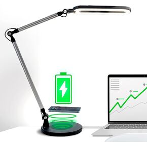 OTUS Led Desk Lamp with Wireless Charger | Architect Desk Lamps for Home Office | Desk Light Swing Arm, Adjustable Color Temp & Brightness | Tall Table Lamp for Work, Reading, Study, Zoom Video Calls