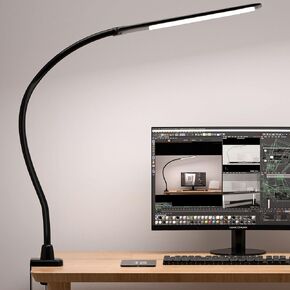 Hokone LED Desk Lamp with Clamp, 10W Gooseneck Lamps Touch Control,Swing Arm Clamp Lamp, Architect Clamp Desk Lamp Dimmable,Nail Lamp for Desk Table (White)