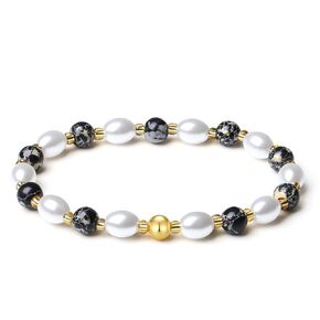 Women's Healing Crystal Gemstone Stretch Bracelets Handmade Natural Stone Pearl 6MM Beaded 18K Yellow Gold Ball Original Jewelry (Rose Red Fire Agate)