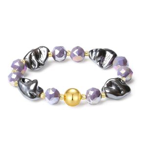 Handmade Original Jewelry 8-14MM Baroque Shell Pearls Multicolor Crystal MetJakt Stretch Bracelet for Women (Beige Porcelain Crystal)