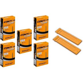 Continental Race 28" 700x20-25c Bicycle Inner Tube Bundle - 60mm Long Presta Valve (Pack of 5 w/ 2 Conti Tire Levers)