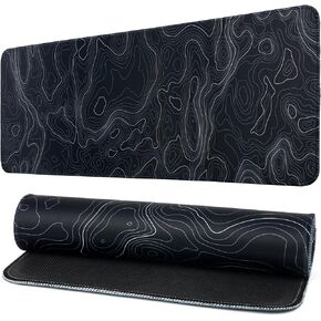 Large Gaming Mouse Pad, White Topographic Mousepad Desk Mat for Gaming Office, Long XL Mouse Pads Keyboard Pad Desk Pad for Computer Laptop 31.5''x11.8''