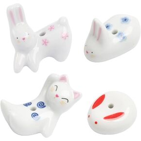 4Pcs Rabbit Cat Ceramic Incense Holder Cute White Animals Incense Sticker Holder Fun Home Decorative Ornaments for Home Room Decoration Yoga Spa Meditation Incense Holders