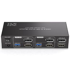 HDMI+Displayport KVM Switch 2 Monitors 2 Computers 4K@60Hz KVM Switcher Dual Monitor for 2 PC Share 2 Monitors and 4 USB 3.0 Ports Support Extended/Copy Mode with Desktop Controller&2 USB Cables in Kuwait