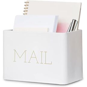 Lola Creates Farmhouse Mail Organizer - Drawer Organizers - Metal Box - Stylish Decor for Office and Kitchen Counter - Decorative with Gold Lettering - White