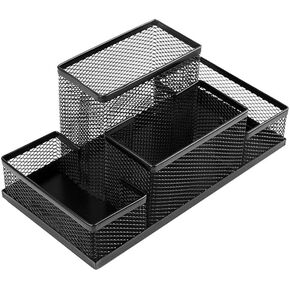 Students Office Desk Mesh Style 4 Compartments Metal Pen Holder Office Desk Organizers