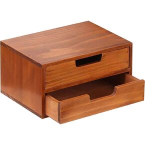 Single Drawer Desktop Storage Organizer in a Modern Wood Design (9.8"x6.9"x 2.8") Wooden Stackable Drawer Unit - Single Monitor Riser - Countertop Organizer Drawer in Modern Mahogany Wood (1-Pack)
