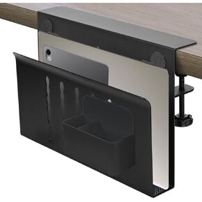 Desk Side Storage, Under Desk Storage, Clamp-On Under Desk Laptop Holder, Hanging Desk Organizer No Drill, with Pen Holder, Desk Side Storage Holder for Office and Home(Black)