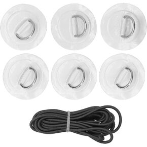 D Ring Patch, Stainless Steel Surf D Ring Round Pad Marine Fixed Buckle Paddleboard Accessories with Elastic Bungee Cords for PVC Inflatable Boat Dinghy Kayak Canoe Deck Surfboard Rafting Surfing