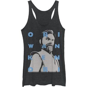 Star Wars Junior's Clone Wars OBI-Wan Text Tri-Blend Racerback Layering Tank, Black Heather, Medium
