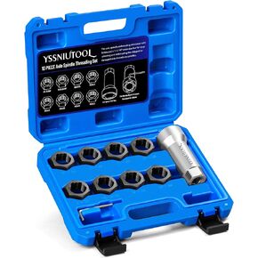 10pc Axle Spindle Threading Set, Axle Thread Repair Kit with 8 Dies 1-1/16" Extension Bar, Axle Nut Rethreader with M20 M22 M24 & 13/16" 3/4" UNEF Nuts, Rethreading Tool Kit with Case