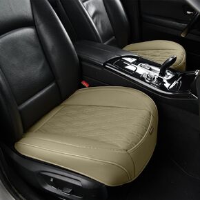 2 Pack PU Leather Universal Car Seat Covers, Front Seat Bottom Protector, Luxury Auto Interior Accessories Fit [ SUV Truck ] Black Gray Most Vehicles Automotive Cushion (Beige)