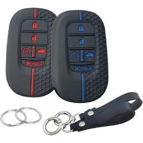 2Pcs Silicone Smart Key Fob for 2024 2023 2022 Honda Accord Civic Pilot HR-V CR-V Sport SI EX EX-L Touring Key Fob Cover 5 Buttons (Black with Red)