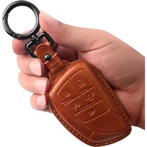Tukellen Genuine Leather Key Fob Cover Smart Key Holder Sleeve Fit for 2021 2022 GMC Yukon Chevy Chevrolet Suburban Tahoe GM Buick (Brown)