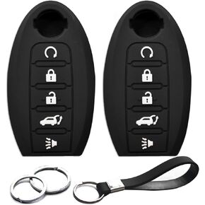 2pcs Compatible with Nissan Altima Maxima Murano Armada Rogue Pathfinder Sentra Titan Versa Infiniti JX35 Q50 Q60 QX60 QX50 QX80 Black Key Fob Cover Case Key Chain Protector Holder