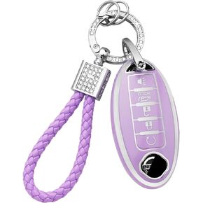 PIFOOG Key Fob Cover for Nissan 5 Button Purple with Bling Keychain Girly Car Keys Case Shell Full Covers Protector Accessories for Altima Sentra Rogue Maxima Armada Murano Pathfinder Versa TPU Women