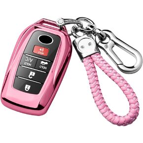 Compatible with Toyota Key Fob Cover with keychain,Key Shell Case for 2025 Camry 2021-2024 Venza,RAV4 Prime,Sienna, 2019-2024 Land Cruiser,Fortuner,Mirai, 2023-2024 Highlander,Prius,Collora-Black