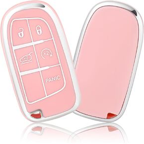 OFFCURVE for Jeep Dodge Key Fob Cover, Soft TPU Protection Key Cover Case Compatible with Jeep Grand Cherokee Renegade Chrysler 200 300 Dodge Journey Fiat Durango Challenger Smart Key Holder, Black
