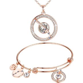 مجموعة مجوهرات Leafael Superstar Zodiac Necklace الأساور، برج الحمل، مطلي بالذهب الوردي عيار 14 قيراط