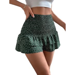 Floerns Women's Polka Dots Ruffle Hem Shirred Tiered Layered Elastic Waist Skort Shorts