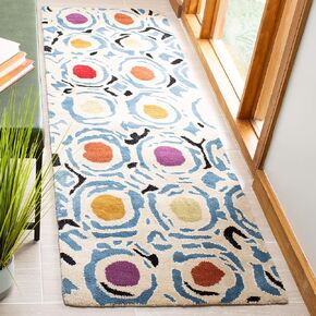 SAFAVIEH Soho Collection 2'6" x 6' Ivory/Multi SOH828A Handmade Modern Abstract Premium Wool & Viscose Runner Rug