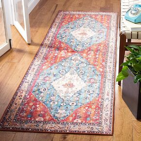 SAFAVIEH Tucson Collection Area Rug - 8' Square, Beige & Blue, Persian Medallion Design, Non-Shedding Machine Washable & Slip Resistant Ideal for High Traffic Areas in Living Room, Bedroom (TSN104B)