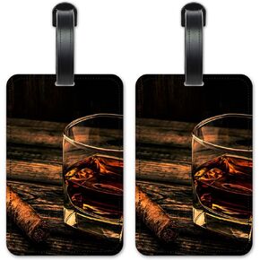Cigar & Whiskey - Luggage ID Tags - Suitcase Identification Cards - Set of 2