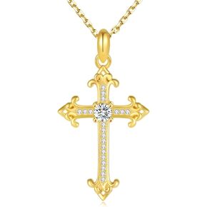 925 Sterling Silver Cross Necklace for Women, 18K Gold Plated Necklaces for Women, Trendy Cross Pendant with 5A Cubic Zirconia, Birthday Baptism Christian Jewelry Gifts for Women Teen Girls