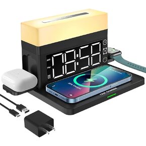 YTFGGY Wireless Charger,3 in 1 Wireless Charging Station with Alarm Clock,Night Light,18W Fast Charger Compatible with iPhone 14/13/12/11/XS/8 Samsung Galaxy AirPods Apple Watch(with Adapter) (Black)