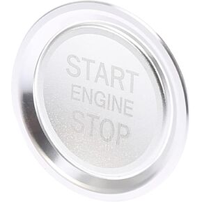 X AUTOHAUX Car Start Stop Switch Button Cover with Ring Kit for Audi A4L A6L Q5 A5 A7 Silver Tone