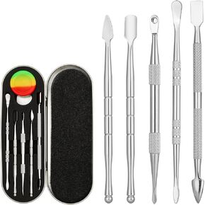 6 Pieces Wax Carving Tool Set Double-Ended Stainless Steel Wax Tools with 5ml Silicone Container and Portable Metal Case for Wax Statuary Clay Pottery, Rainbow Color
