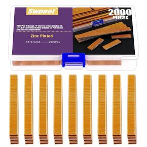 Swpeet 2001 Counts K413 Approx 1/4" ×1/2" 18 Gauge Gold Narrow Crown Staples, Galvanized Finish Staples for Electric or Pneumatic Narrow Crown Staple Guns, Perfect for Fence Boards, Sofa Frames