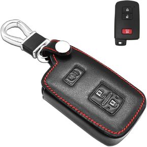 MECHCOS Compatible with Toyota 4Runner Tacoma Sequoia RAV4 Tundra Prius C V Land Cruiser C-HR Highlander Camry Avalon Corolla Prius Prime 3 Buttons Key Fob Cover Case Keychain Leather Protector Shell