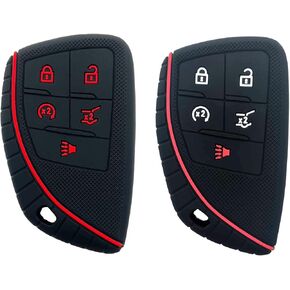 غطاء مفتاح ذكي من السيليكون بـ 5 أزرار مناسب لسيارة GMC Sierra 1500 Chevy Silverado 1500 2500HD 3500HD (أسود مع أحمر + أسود مع أزرق) in Saudi Arabia