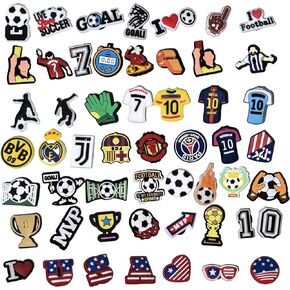 50 pcs Soccer Shoe Charms, PVC Construction, Soccer Themed Designs for Soccer Lovers