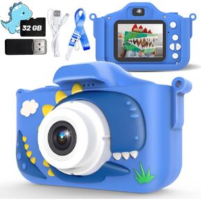 Kids Camera for Boys Dinosaur Toys Age 3-8 with 48MP 1080P HD Video Camera Kids Digital Camera Toys for Kids Toddler Christmas Birthday Gifts with Dinosaur Protective Cover (Blue)