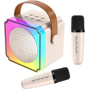 Mini Karaoke Machine for Kids, Bluetooth Speaker with 2 Wireless Microphones, Great Birthday Gifts and Party Favors for 3,4,5,6,7,8+ Kids (Pink)