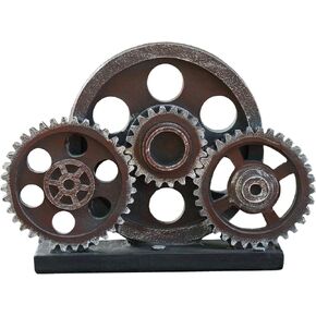 Industrial Steampunk Gear Train Figurine, Cog Wheel Statue, Resin Model, Home Bar Décor Ornament 7.7" H Copper