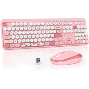 2.4G Colorful Keyboard, 104 Key Blue Wireless Customized Membrane Round keycaps Retro Typewriter Office Keyboard for PC/Mac/Laptop/Tablet/Computer Windows (Blue) in Saudi Arabia