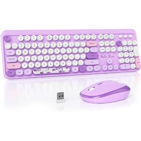2.4G Colorful Keyboard, 104 Key Blue Wireless Customized Membrane Round keycaps Retro Typewriter Office Keyboard for PC/Mac/Laptop/Tablet/Computer Windows (Blue)