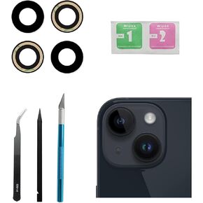 2 Pcs/Set Back Rear Camera Lens Replacement for iPhone 14 for iPhone 14 Plus, Rear Glass Camera Lens Cover Back Camera Glass Lens Replacement with Pre-Installed Adhesive + Repair Tool Kit