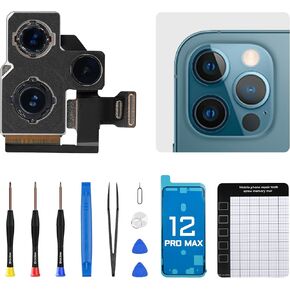 for iPhone 12 Promax Back Camera Replacement OEM 6.7" 12MP Main Rear Camera Lens with Ultra Wide Telephoto Lens OIS HDR Photos 4K Video Connector Fix Repair Tools Kit A2342 A2410 A2411 A2412