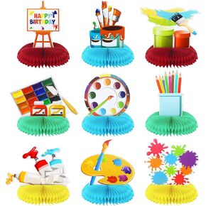 9 Pieces Paint Party Decorations Art Birthday Party Honeycomb Centerpieces Sip and Paint Party Supplies for Art Birthday Party Favor Photo Booth Props