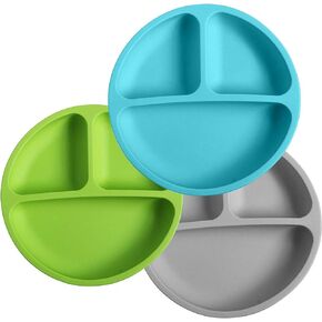 Divided Silicone Plates for Toddlers | BPA Free | Dishwasher, Microwave and Oven Safe | Kids Plates with Dividers (Boys)