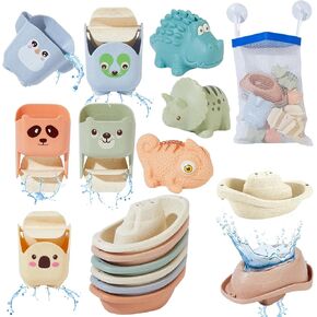 Mold Free Bath Toys for Kids Ages 1-3, 14PCS Bath Tub Toys with Floating Boats&Animals and Suction Cups Bath Toys, Bath Toys for Kids Ages 4-8, Eco-Friendly Non Toxic Water Table Toys Shower Toys