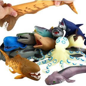 Ocean Sea Animal,8 Inch Rubber Bath Toy Set(8 Pack Random),Super Stretches Material TPR, Some Kinds Can Change Colour, ValeforToy Floating Bathtub Toy Party Shark Octopus Figure