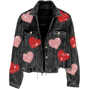 Women Christmas Washed Corduroy Jacket Women's Sequin Santa Cropped Coat for the Holidays