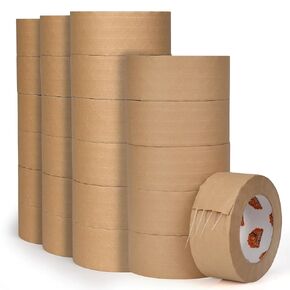 Water Activated Tape Reinforced Packing Tape 2inch x 165ft, Eco-Friendly Tape Refills Brown Kraft Gum Tape Writable for Heavy Duty Shipping, Moving, 6 Rolls, Total 330 Yards