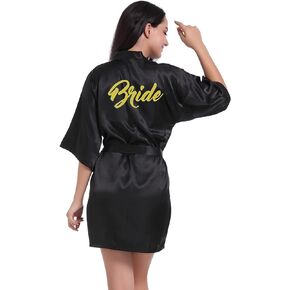 sunshinemall Women's Satin Kimono Robes with Gold Glitters Bride Bridesmaid Wedding Party Getting Ready Sleepwear Bathrobe